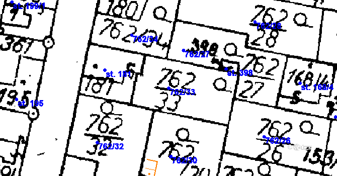 Parcela st. 762/33 v KÚ Tři Dvory, Katastrální mapa