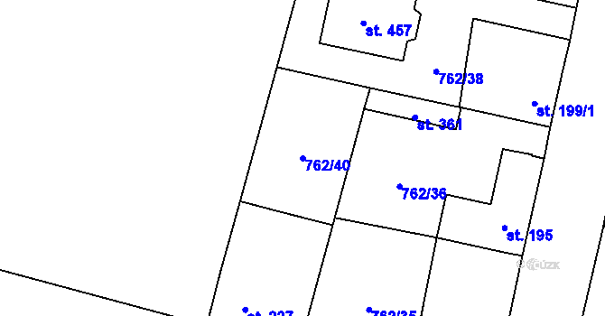 Parcela st. 762/40 v KÚ Tři Dvory, Katastrální mapa