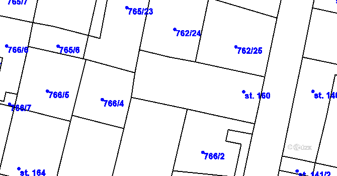 Parcela st. 765/5 v KÚ Tři Dvory, Katastrální mapa
