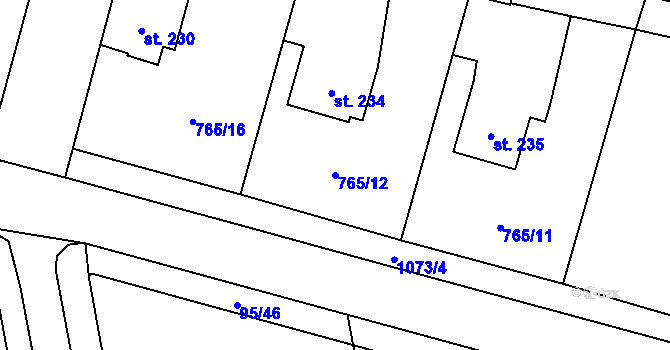Parcela st. 765/12 v KÚ Tři Dvory, Katastrální mapa