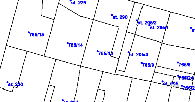 Parcela st. 765/13 v KÚ Tři Dvory, Katastrální mapa