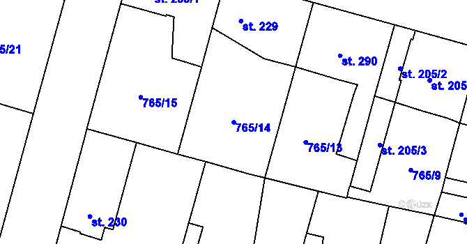 Parcela st. 765/14 v KÚ Tři Dvory, Katastrální mapa
