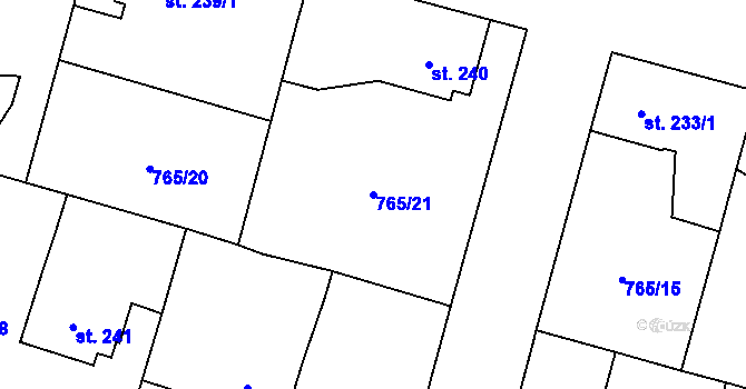 Parcela st. 765/21 v KÚ Tři Dvory, Katastrální mapa