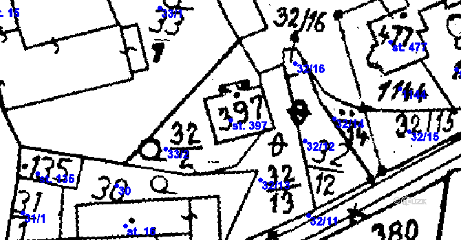 Parcela st. 397 v KÚ Tři Dvory, Katastrální mapa