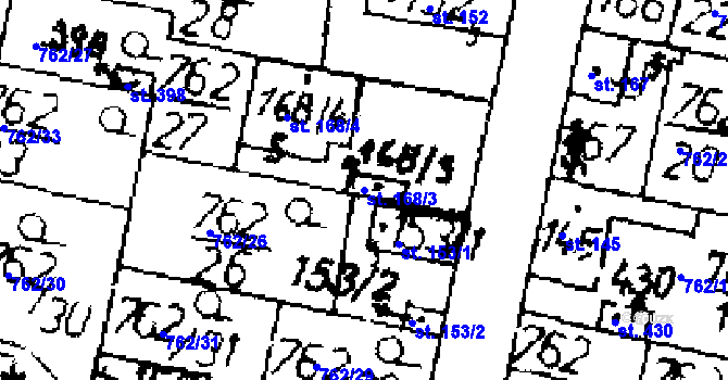 Parcela st. 168/3 v KÚ Tři Dvory, Katastrální mapa