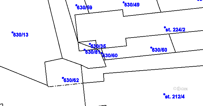 Parcela st. 630/60 v KÚ Tři Dvory, Katastrální mapa