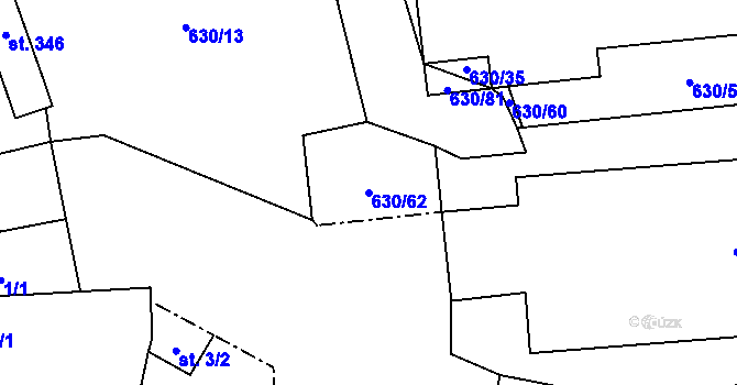 Parcela st. 630/62 v KÚ Tři Dvory, Katastrální mapa