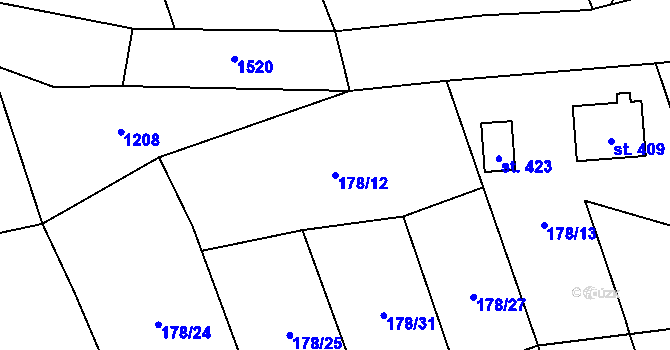 Parcela st. 178/12 v KÚ Tři Dvory, Katastrální mapa