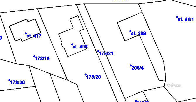 Parcela st. 178/21 v KÚ Tři Dvory, Katastrální mapa