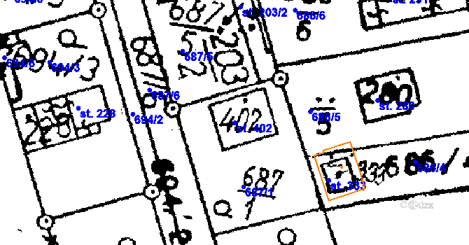 Parcela st. 402 v KÚ Tři Dvory, Katastrální mapa