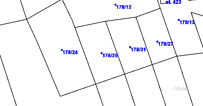Parcela st. 178/25 v KÚ Tři Dvory, Katastrální mapa