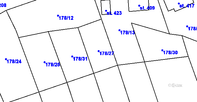 Parcela st. 178/27 v KÚ Tři Dvory, Katastrální mapa