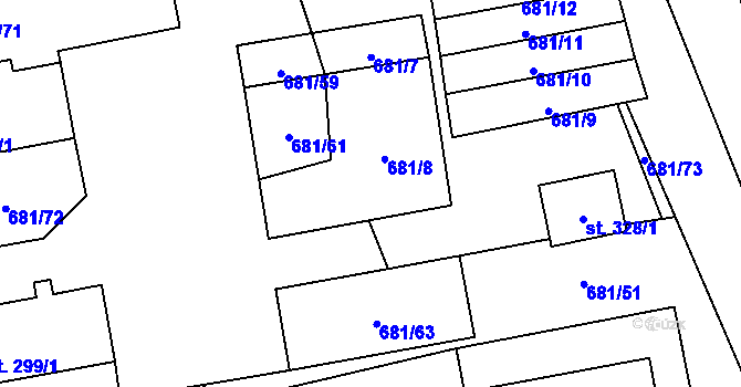 Parcela st. 681/69 v KÚ Tři Dvory, Katastrální mapa