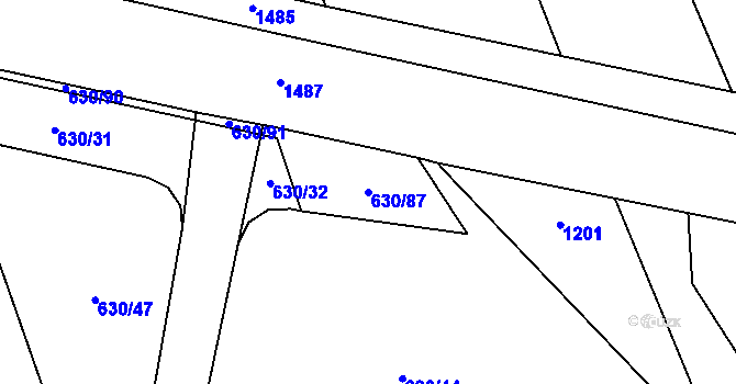 Parcela st. 630/87 v KÚ Tři Dvory, Katastrální mapa