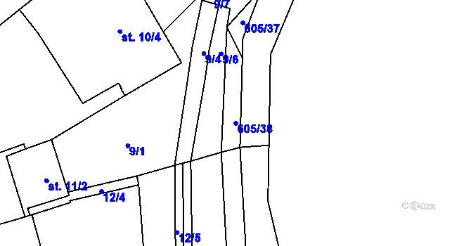 Parcela st. 605/38 v KÚ Tři Dvory, Katastrální mapa