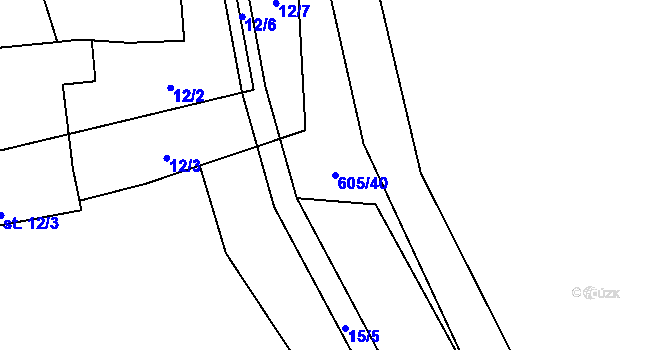 Parcela st. 605/40 v KÚ Tři Dvory, Katastrální mapa
