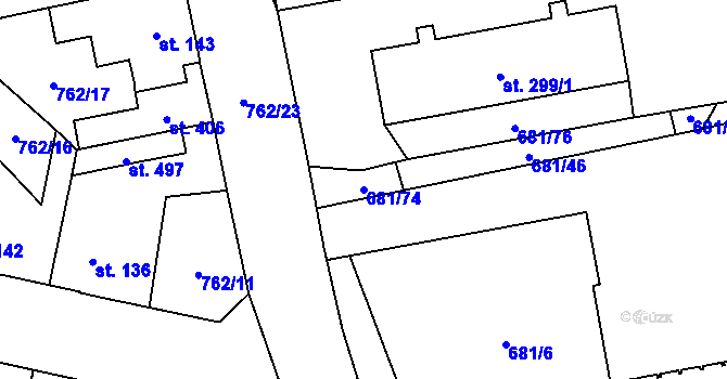Parcela st. 681/74 v KÚ Tři Dvory, Katastrální mapa