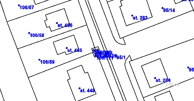 Parcela st. 525 v KÚ Tři Dvory, Katastrální mapa