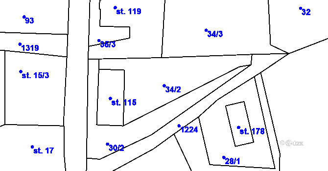Parcela st. 34/2 v KÚ Chodovská Huť, Katastrální mapa
