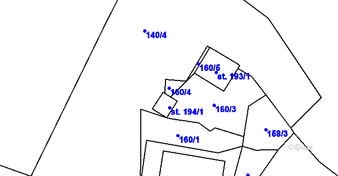 Parcela st. 160/4 v KÚ Chodovská Huť, Katastrální mapa