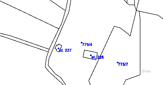 Parcela st. 775/4 v KÚ Chodovská Huť, Katastrální mapa