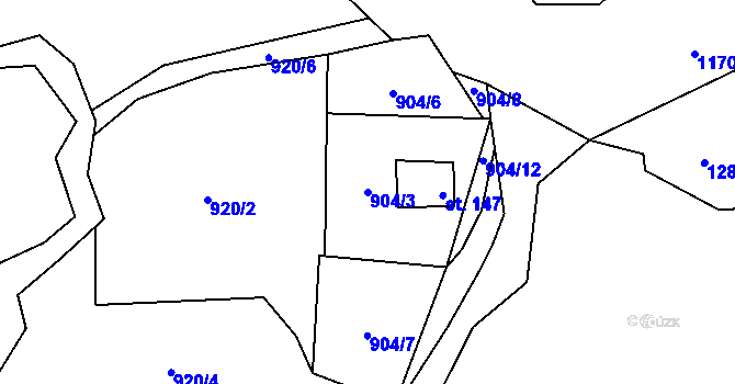Parcela st. 904/3 v KÚ Chodovská Huť, Katastrální mapa