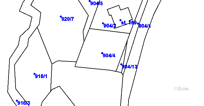 Parcela st. 904/4 v KÚ Chodovská Huť, Katastrální mapa