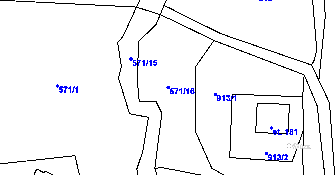 Parcela st. 571/16 v KÚ Chodovská Huť, Katastrální mapa