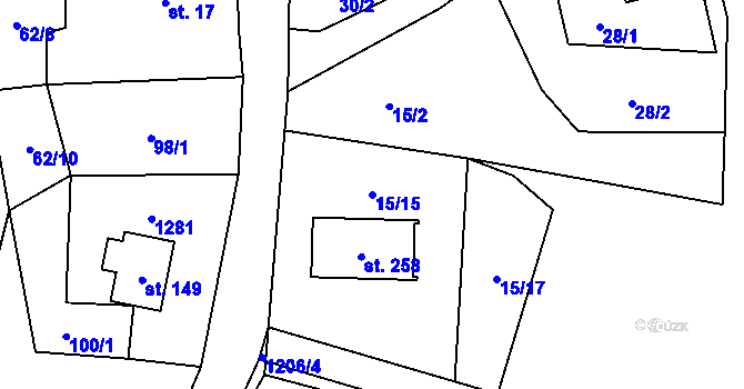 Parcela st. 15/15 v KÚ Chodovská Huť, Katastrální mapa