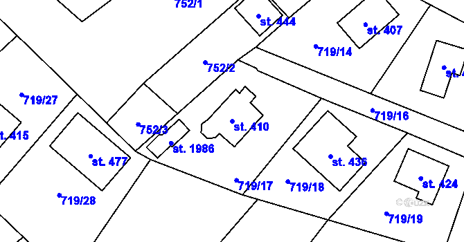 Parcela st. 410 v KÚ Krásné u Tří Seker, Katastrální mapa