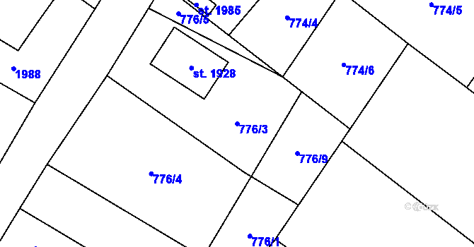 Parcela st. 776/3 v KÚ Krásné u Tří Seker, Katastrální mapa