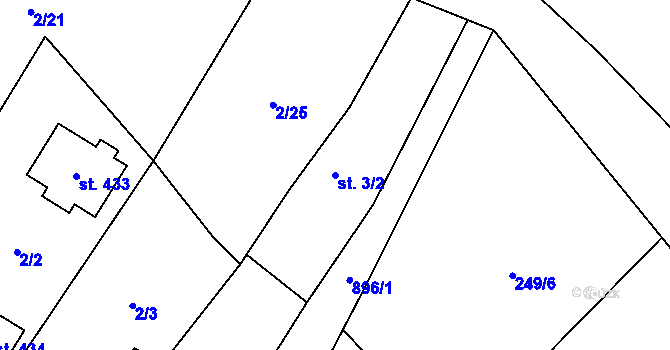 Parcela st. 3/2 v KÚ Tři Sekery u Kynžvartu, Katastrální mapa