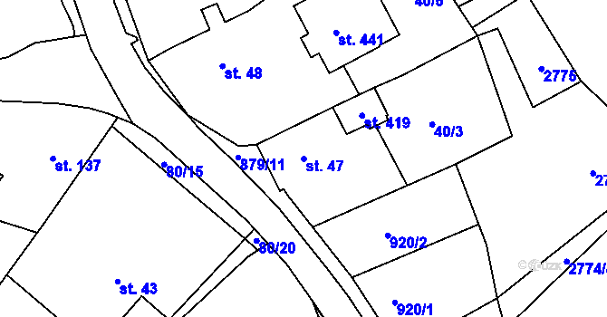 Parcela st. 47 v KÚ Tři Sekery u Kynžvartu, Katastrální mapa