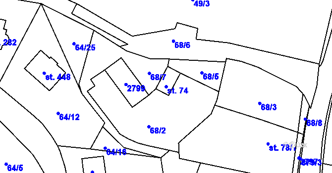 Parcela st. 74 v KÚ Tři Sekery u Kynžvartu, Katastrální mapa