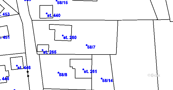 Parcela st. 58/7 v KÚ Tři Sekery u Kynžvartu, Katastrální mapa