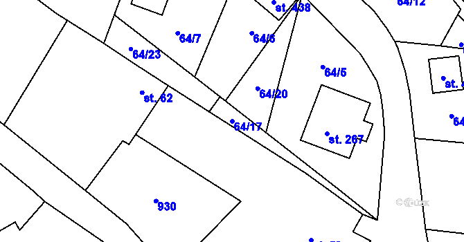 Parcela st. 64/17 v KÚ Tři Sekery u Kynžvartu, Katastrální mapa