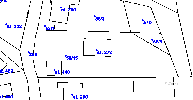 Parcela st. 278 v KÚ Tři Sekery u Kynžvartu, Katastrální mapa