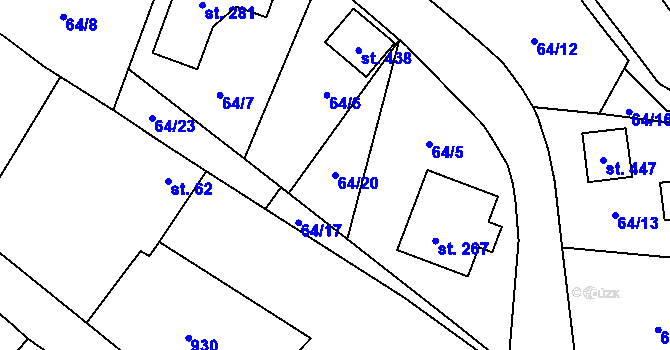 Parcela st. 64/20 v KÚ Tři Sekery u Kynžvartu, Katastrální mapa