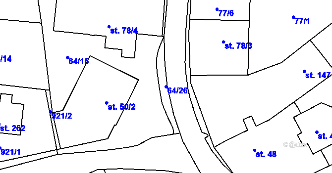 Parcela st. 64/26 v KÚ Tři Sekery u Kynžvartu, Katastrální mapa