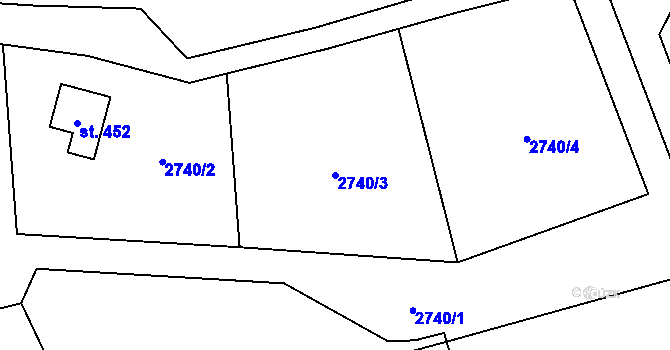 Parcela st. 2740/3 v KÚ Tři Sekery u Kynžvartu, Katastrální mapa