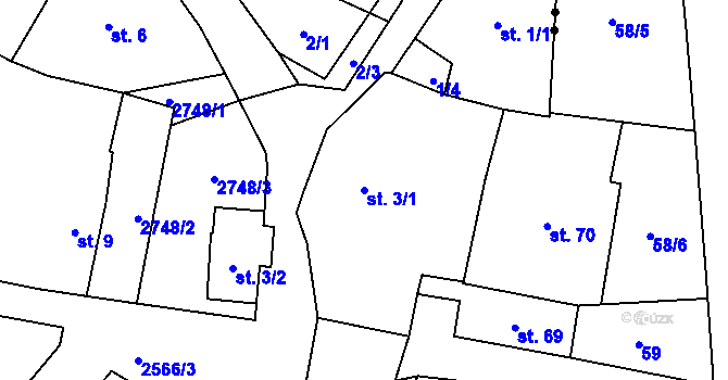 Parcela st. 3/1 v KÚ Tři Sekery u Tachova, Katastrální mapa