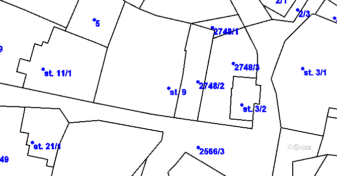 Parcela st. 9 v KÚ Tři Sekery u Tachova, Katastrální mapa