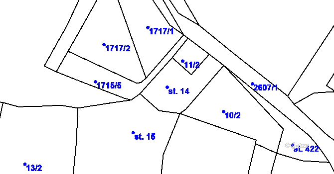 Parcela st. 14 v KÚ Tři Sekery u Tachova, Katastrální mapa