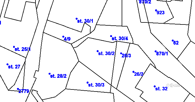 Parcela st. 30/2 v KÚ Tři Sekery u Tachova, Katastrální mapa