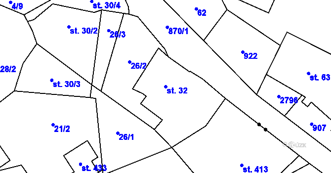 Parcela st. 32 v KÚ Tři Sekery u Tachova, Katastrální mapa
