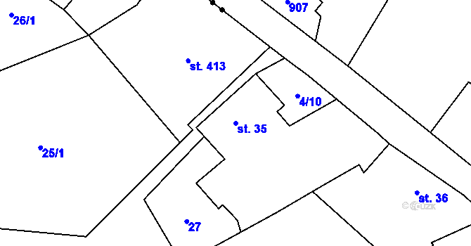 Parcela st. 35 v KÚ Tři Sekery u Tachova, Katastrální mapa