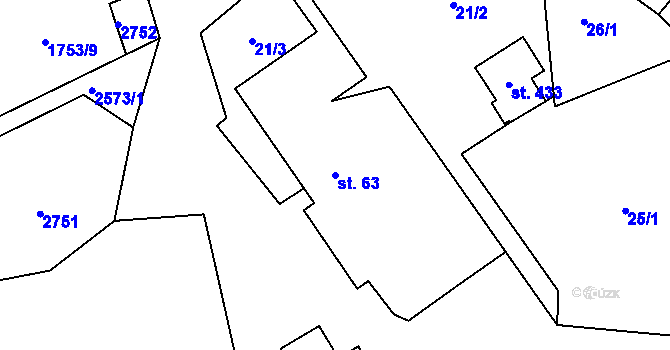 Parcela st. 63 v KÚ Tři Sekery u Tachova, Katastrální mapa