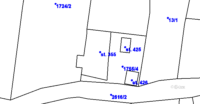 Parcela st. 355 v KÚ Tři Sekery u Tachova, Katastrální mapa