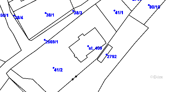 Parcela st. 409 v KÚ Tři Sekery u Tachova, Katastrální mapa