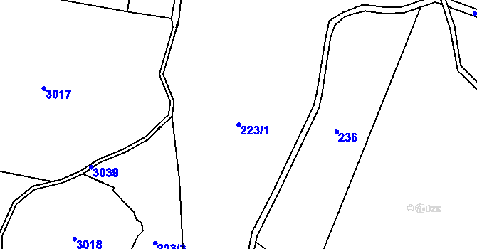 Parcela st. 223/1 v KÚ Tři Sekery u Tachova, Katastrální mapa